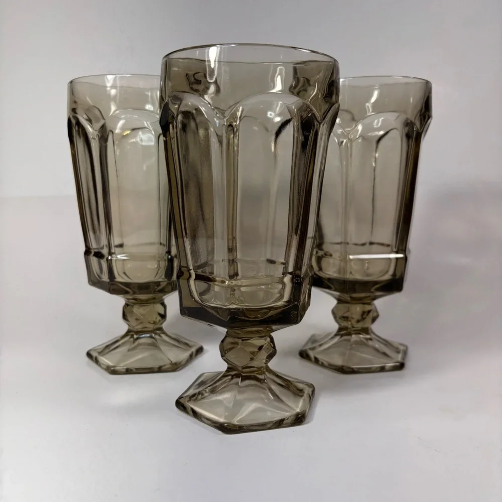 Fostoria Goblet Virginia Smokey Brown Footed Water Glass Tall 7